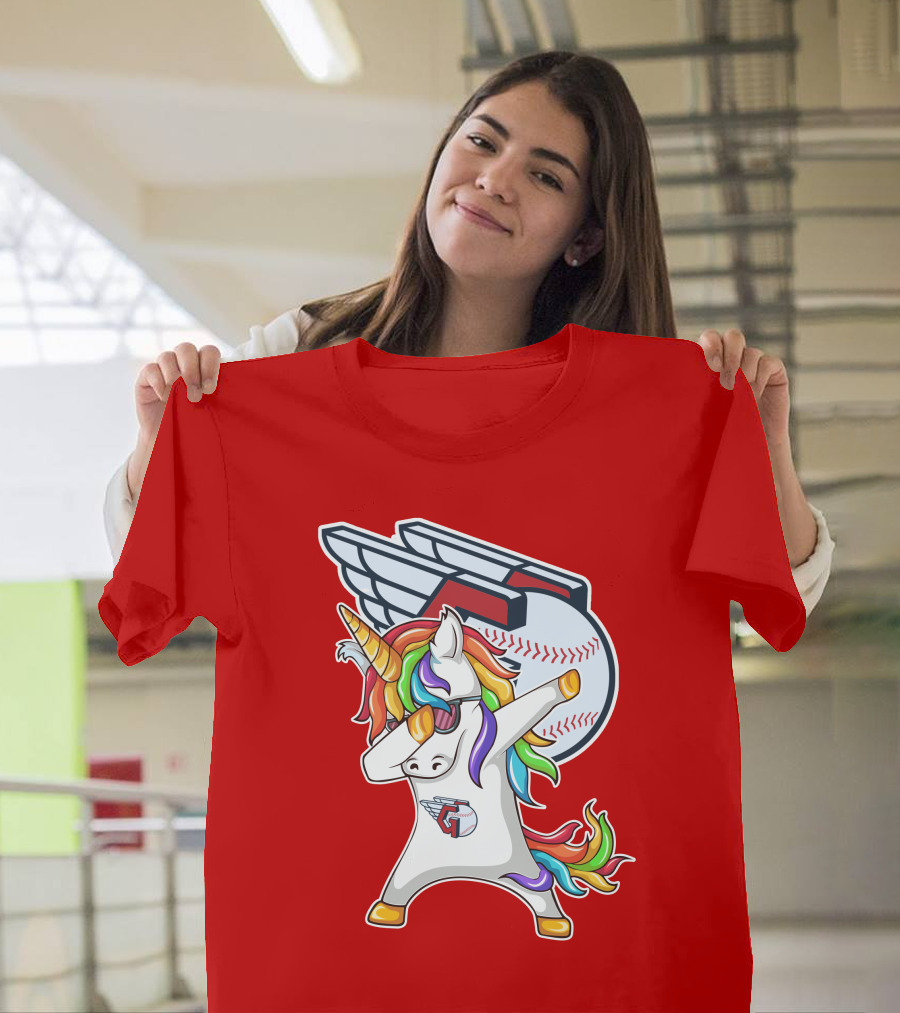 Cleveland Guardians Baseball Unicorn Dabbing with Winged Ball T-Shirt