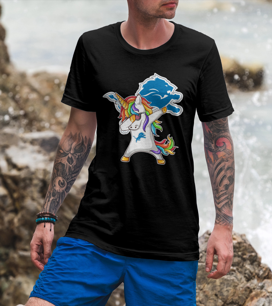 Detroit Lions Rainbow Unicorn Dabbing T-Shirt