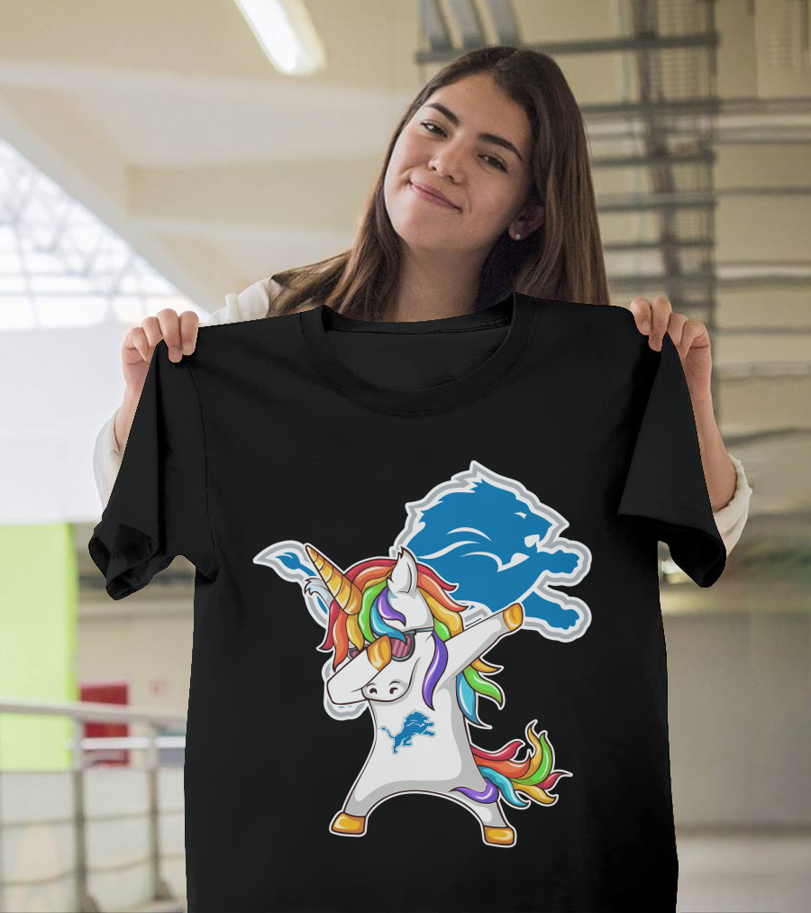 Detroit Lions Rainbow Unicorn Dabbing T-Shirt