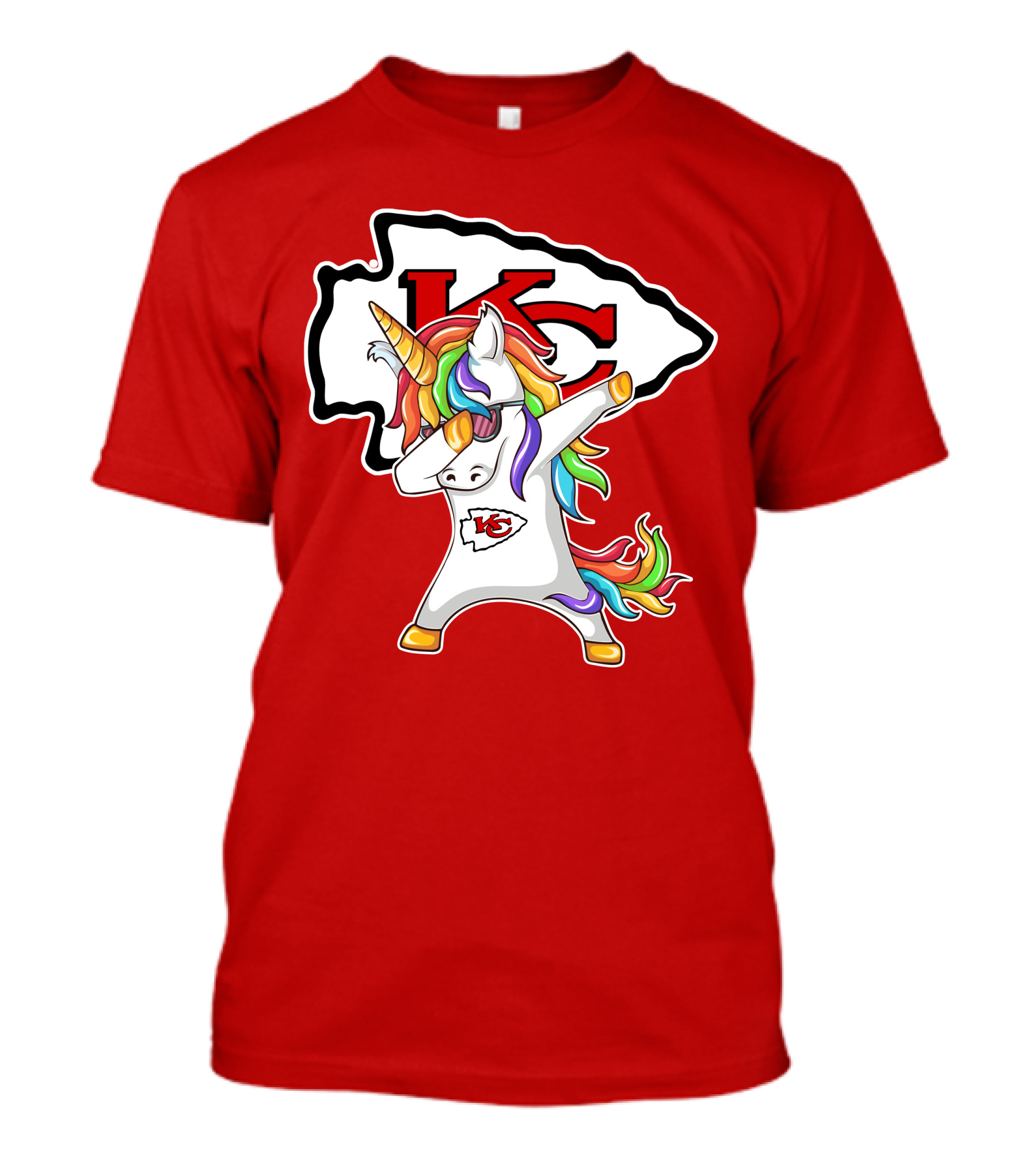 Kansas City Chiefs Unicorn Dabbing KC Logo Rainbow Mane T-Shirt