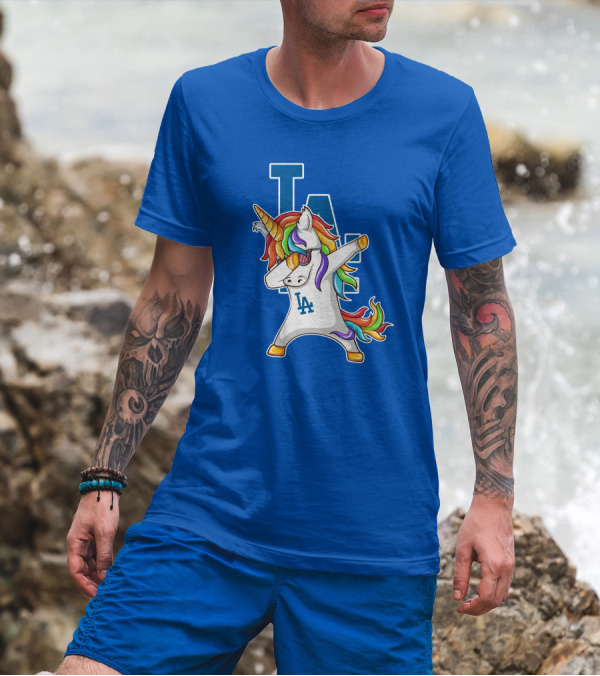 LA Dodgers Unicorn Dabbing Rainbow Mane T-Shirt