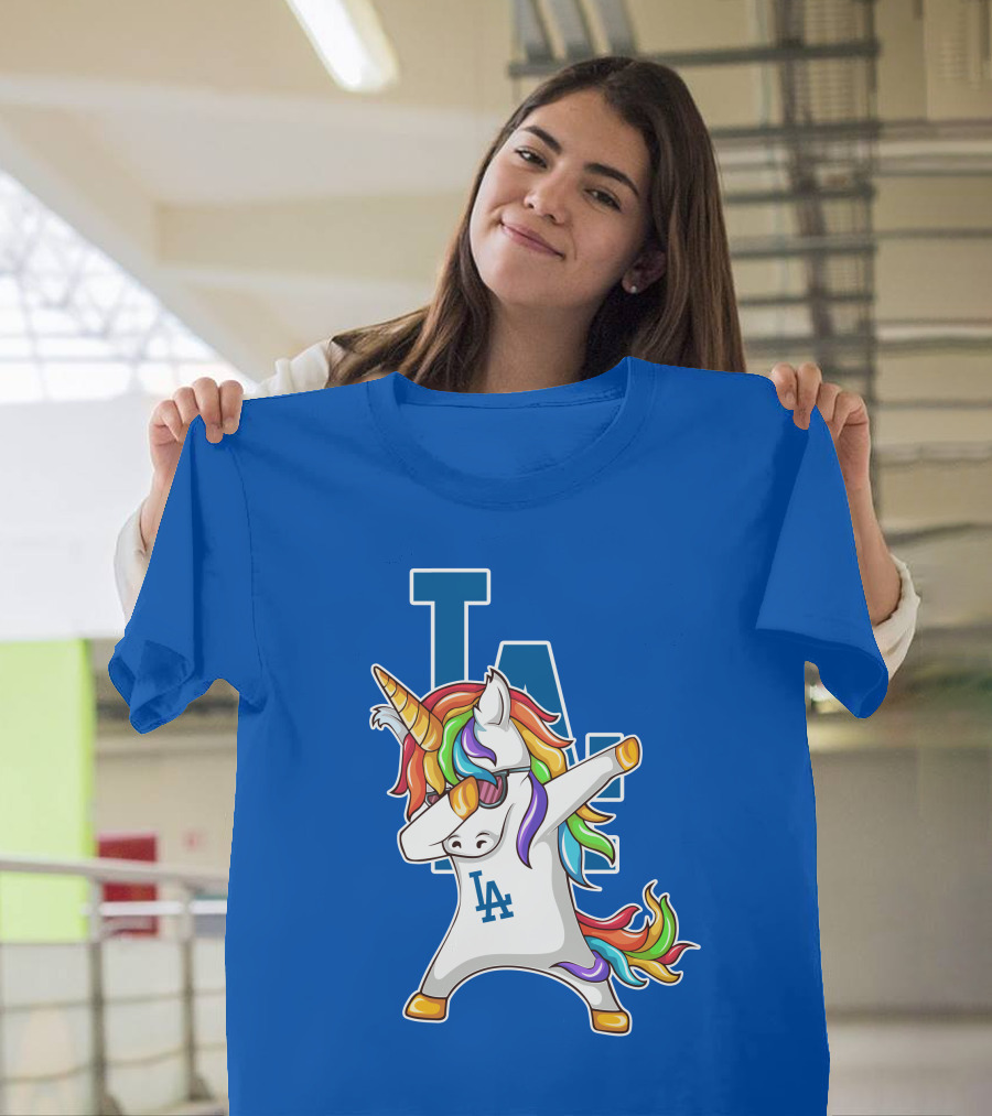 LA Dodgers Unicorn Dabbing Rainbow Mane T-Shirt