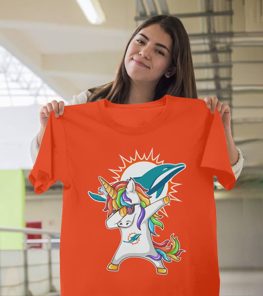 Miami Dolphins Logo Unicorn Dabbing Gesture T-Shirt