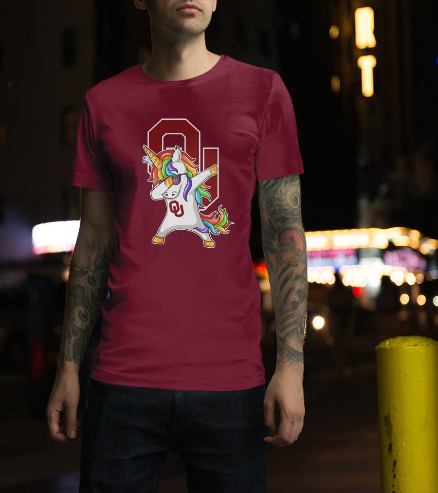 Oklahoma Sooners OU Logo Rainbow Unicorn Dabbing T-Shirt