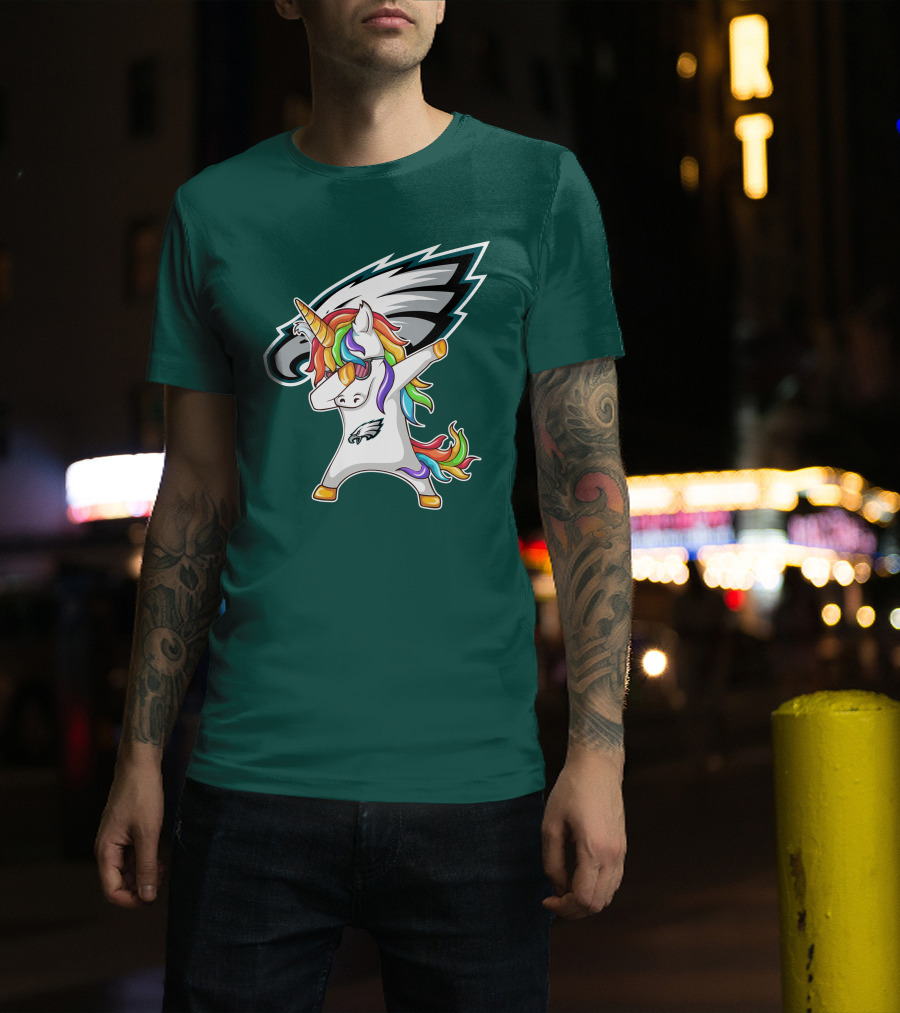 Philadelphia Eagles Unicorn Dabbing Rainbow Mane T-Shirt
