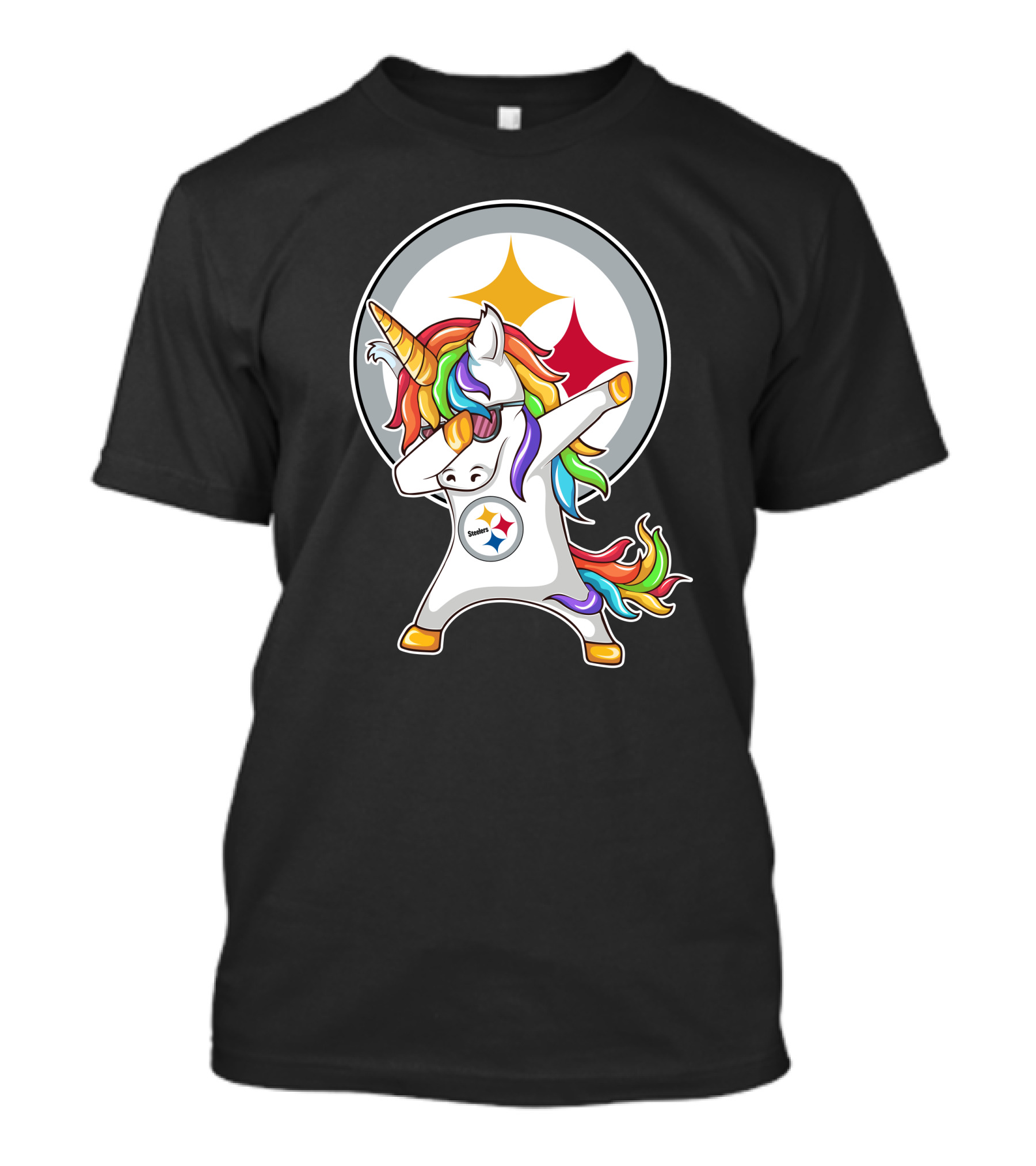 Pittsburgh Steelers Dabbing Unicorn Fan Design Rainbow T-Shirt