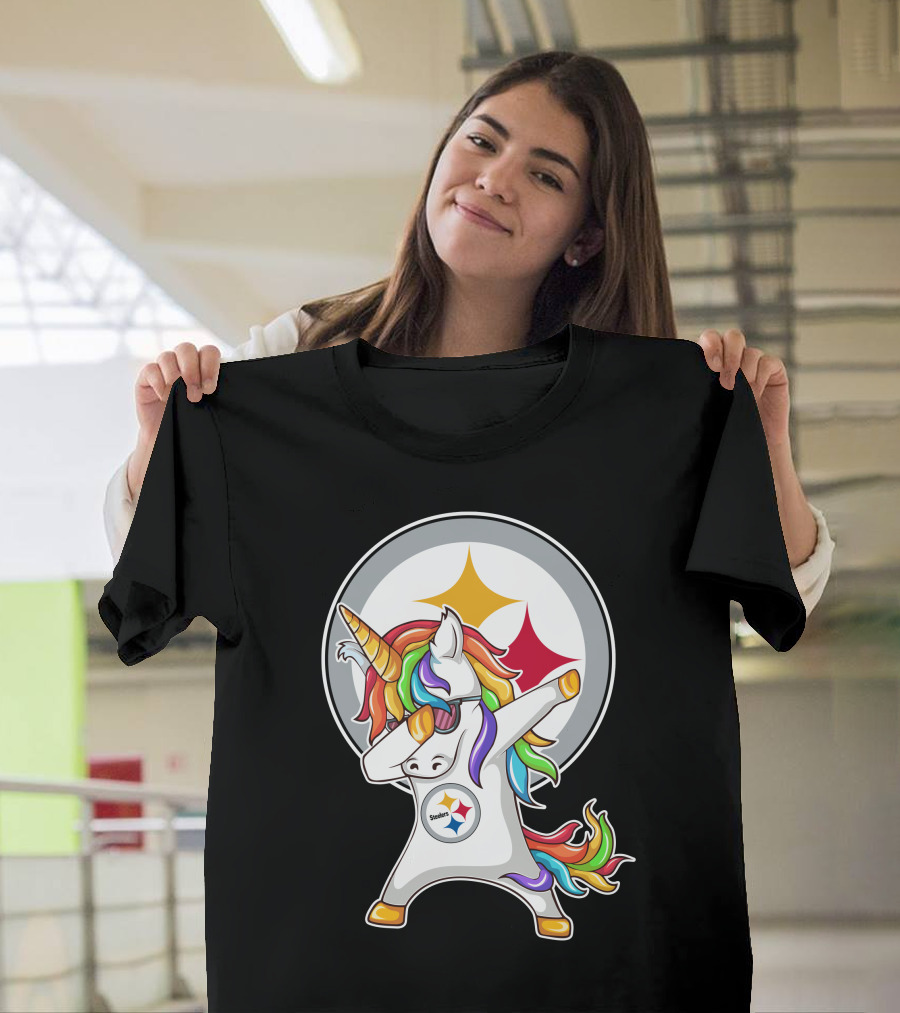 Pittsburgh Steelers Dabbing Unicorn Fan Design Rainbow T-Shirt