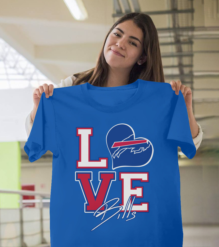 LOVE My Buffalo Bills Heart Logo Featuring Iconic Football Team Emblem T-Shirt