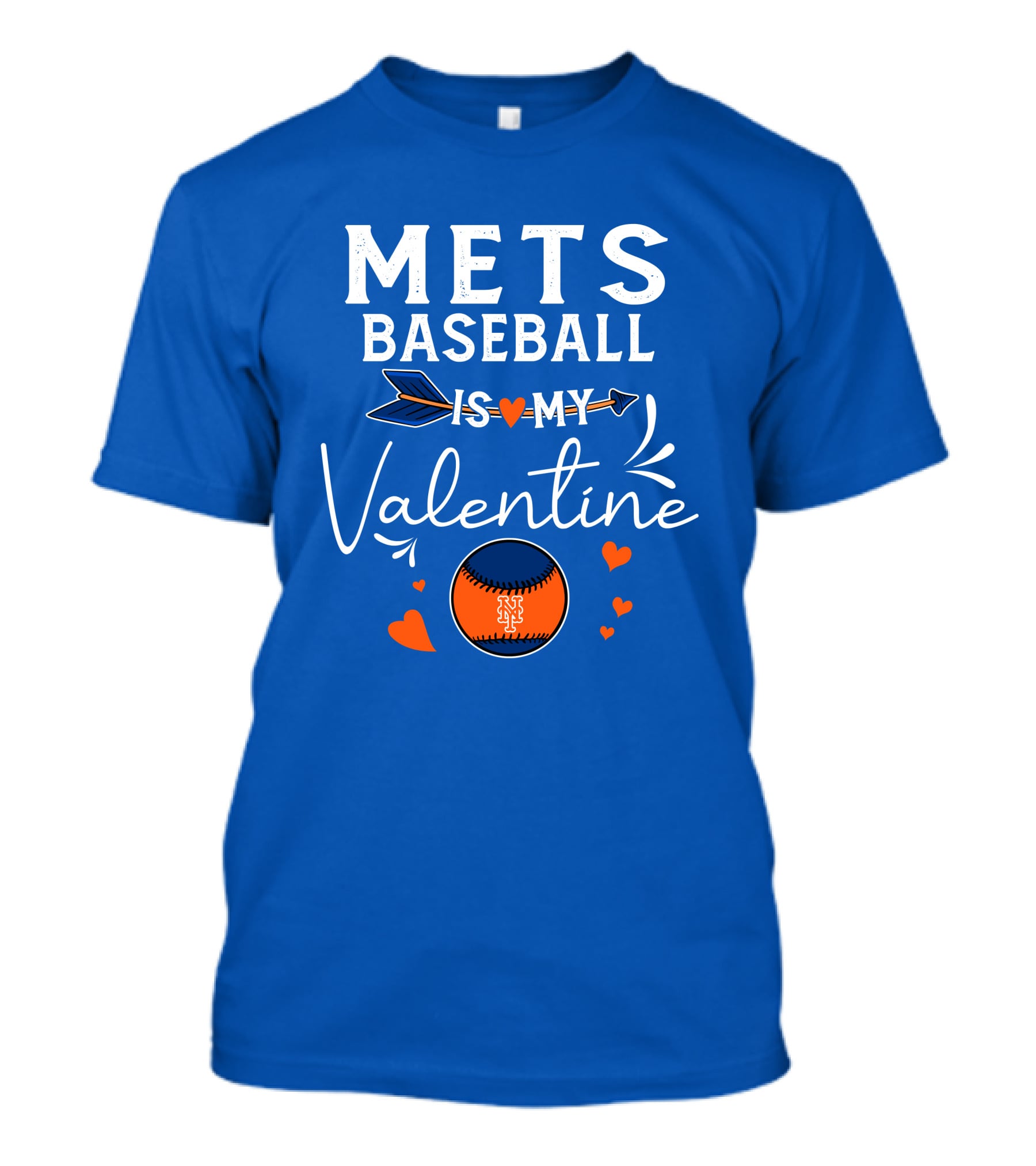 Mets Baseball Is My Valentine Orange Blue Hearts And Baseball T-Shirt