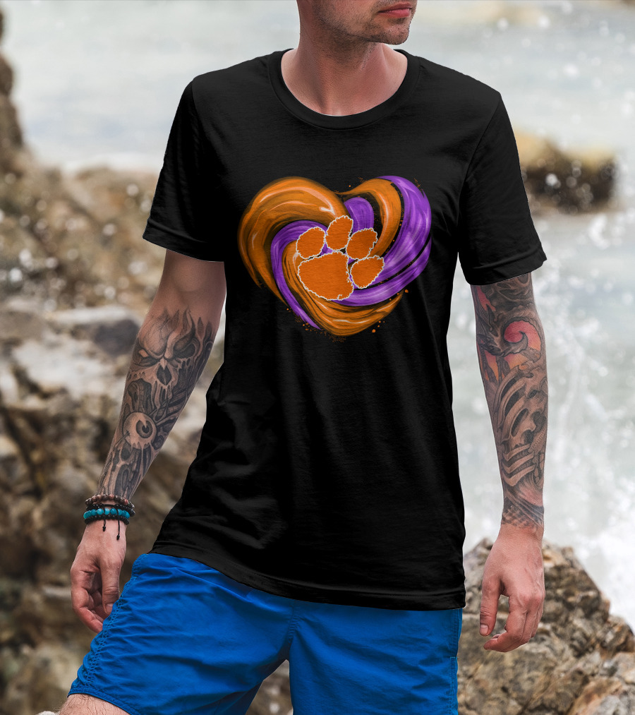Clemson Tigers Paw Print Tornado Heart T-Shirt