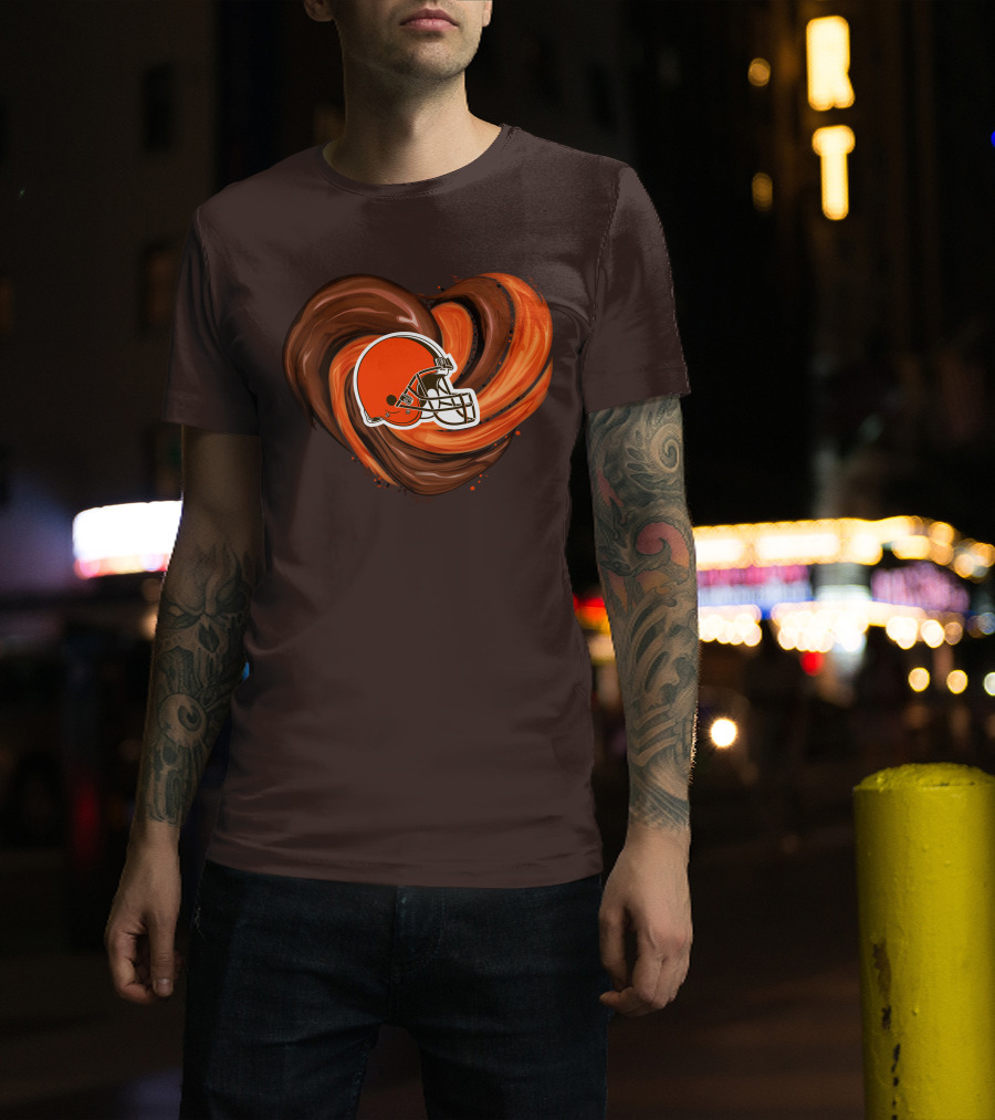 Cleveland Browns Football Helmet Tornado Heart T-Shirt