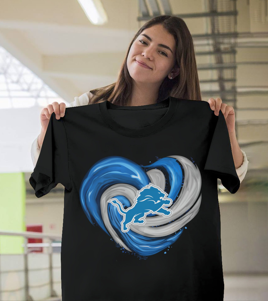 Detroit Lions Blue and Silver Swirling Heart T-Shirt