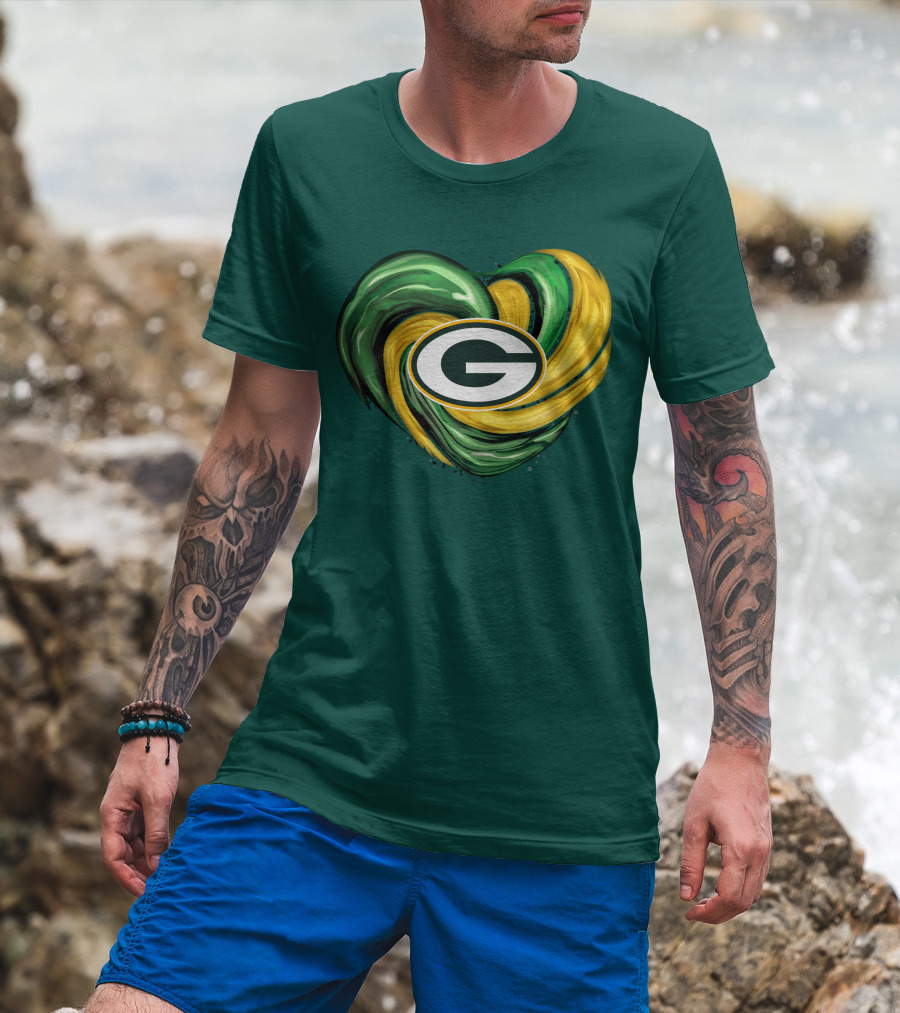 Green Bay Packers Heart Logo Swirl Tornado T-Shirt