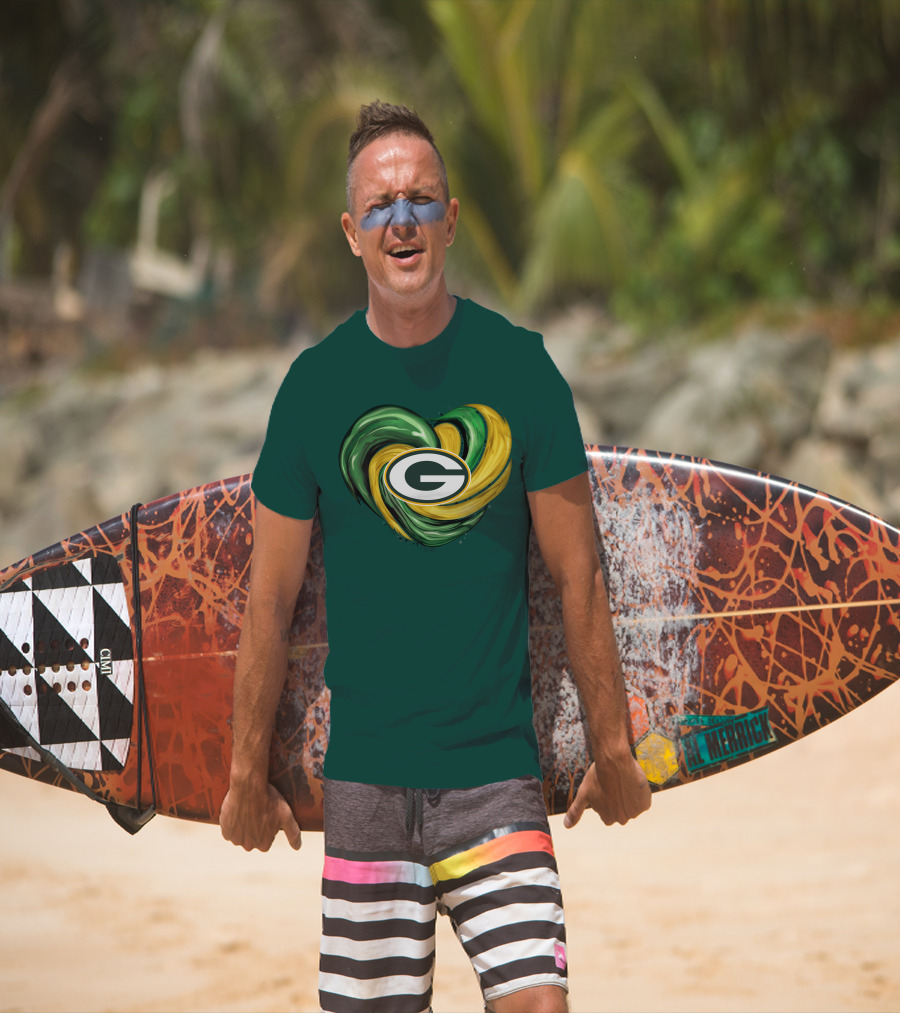 Green Bay Packers Heart Logo Swirl Tornado T-Shirt