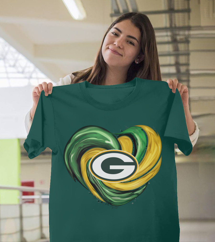 Green Bay Packers Heart Logo Swirl Tornado T-Shirt