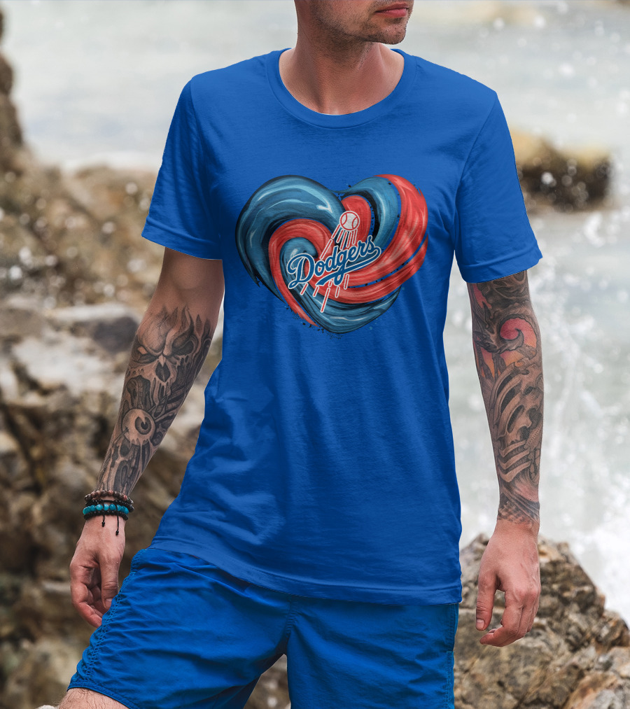 Dodgers Tornado Heart Blue Red Swirl Baseball T-Shirt