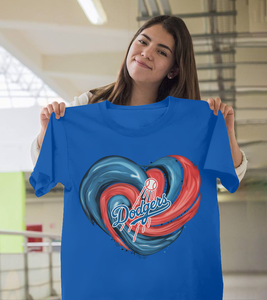 Dodgers Tornado Heart Blue Red Swirl Baseball T-Shirt