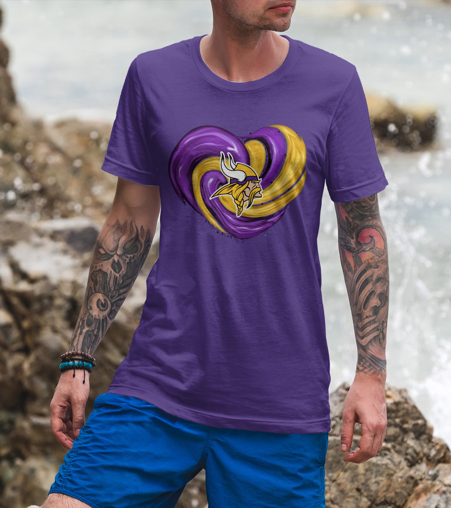 Minnesota Vikings Heart Swirl Viking Helmet T-Shirt