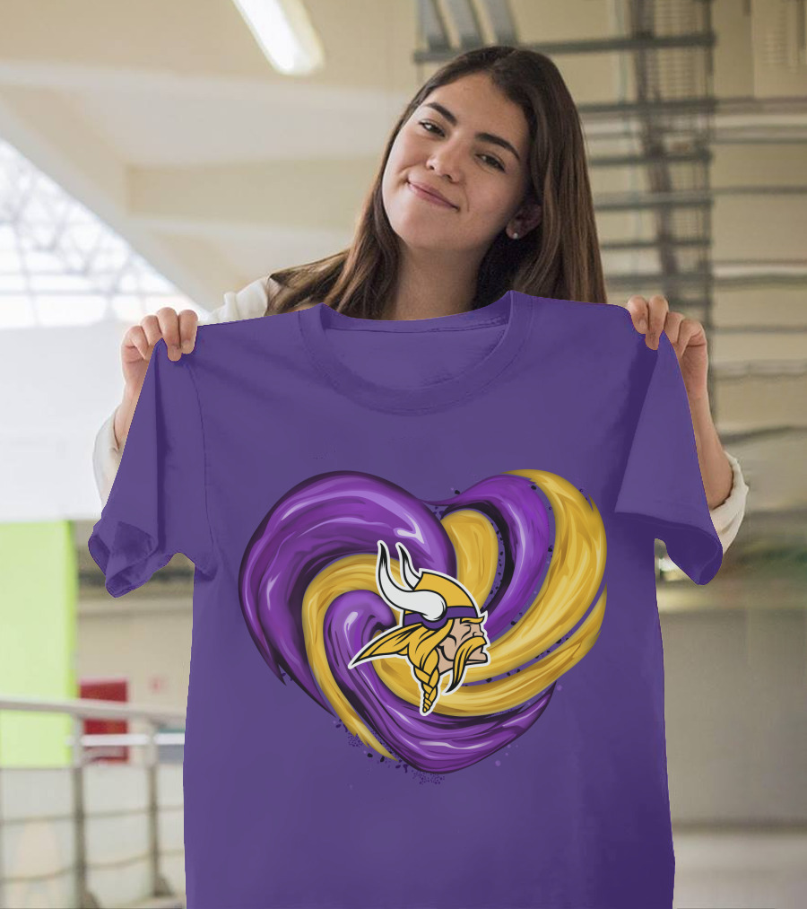 Minnesota Vikings Heart Swirl Viking Helmet T-Shirt