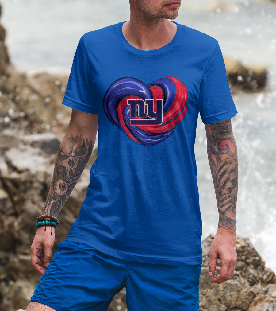 New York Giants Tornado Heart NY Logo Blue Red Swirl T-Shirt