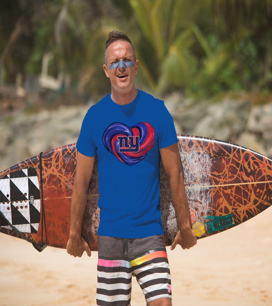 New York Giants Tornado Heart NY Logo Blue Red Swirl T-Shirt