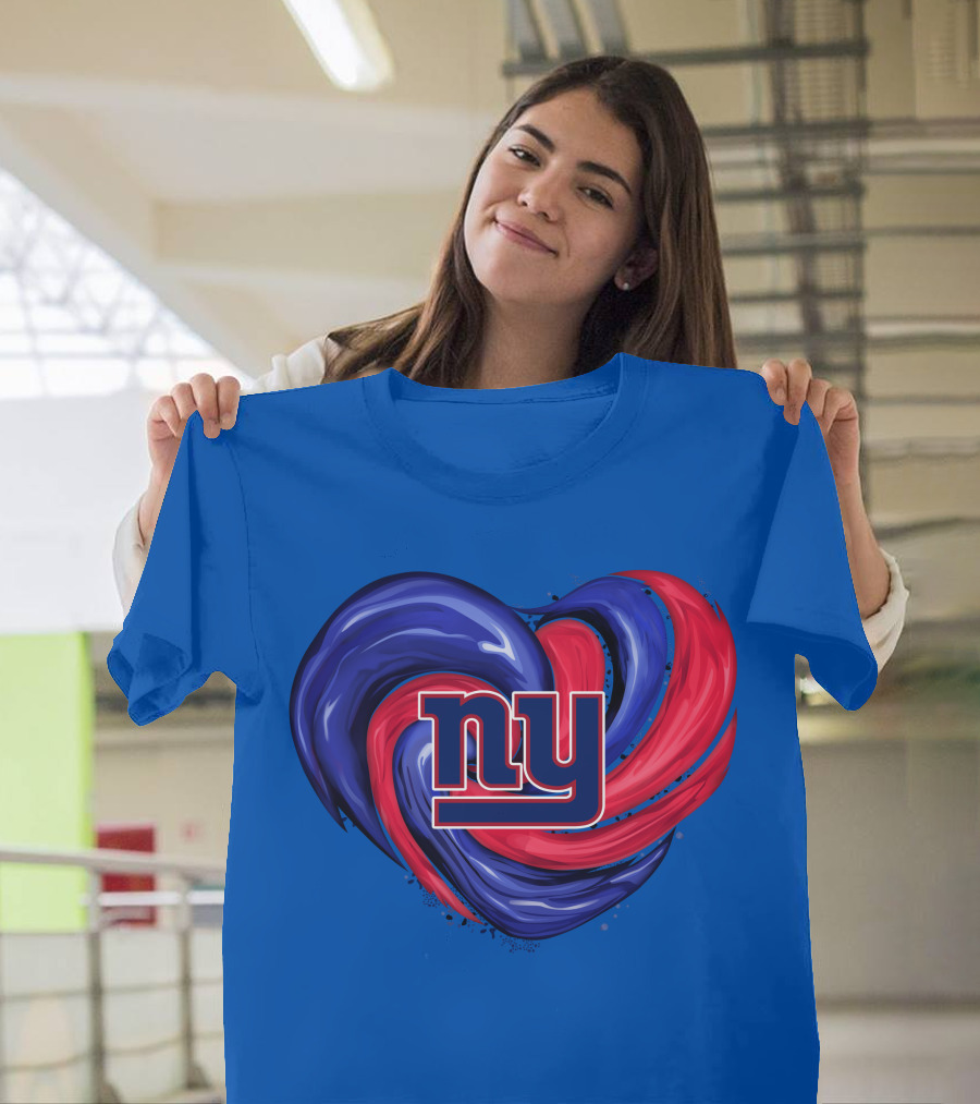 New York Giants Tornado Heart NY Logo Blue Red Swirl T-Shirt