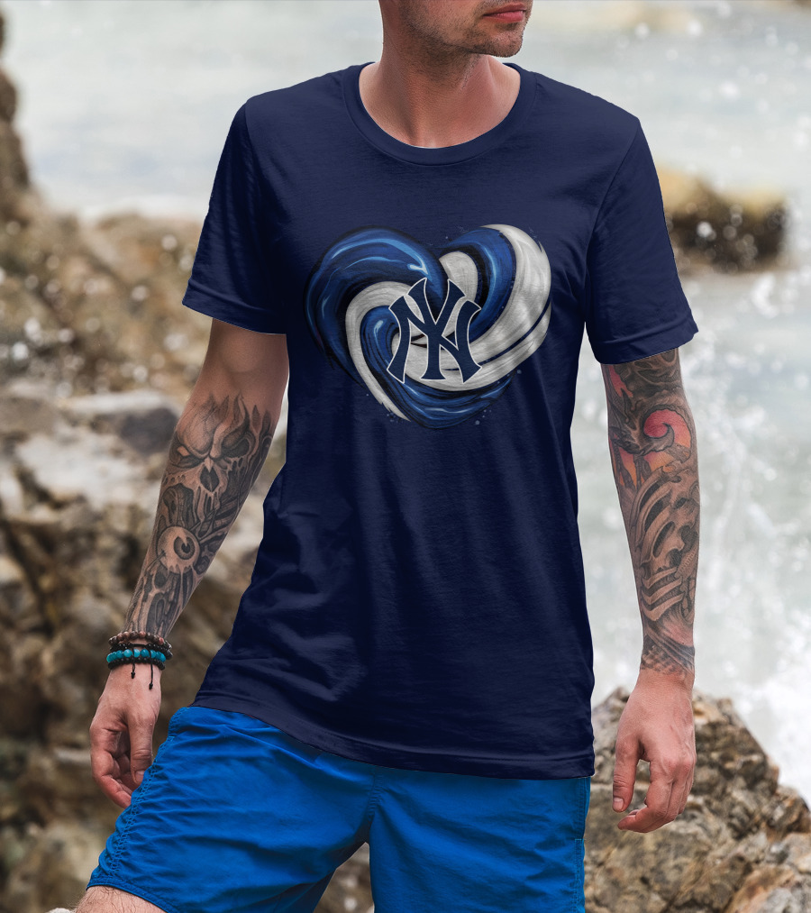 New York Yankees Heart Logo In Blue And White Swirl T-Shirt