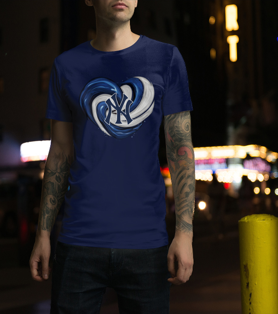 New York Yankees Heart Logo In Blue And White Swirl T-Shirt