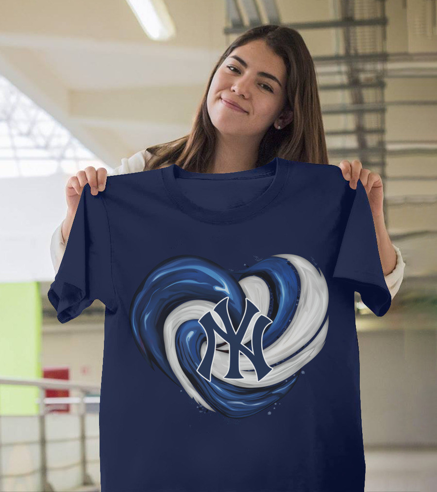 New York Yankees Heart Logo In Blue And White Swirl T-Shirt