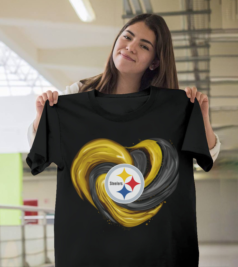 Steelers Tornado Heart Black And Gold Swirl T-Shirt