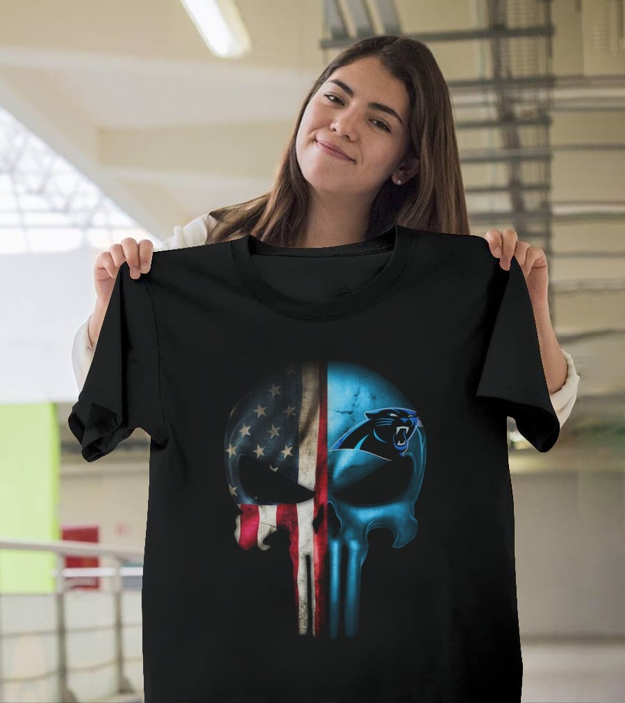 American Flag Punisher Skull Carolina Panthers T-Shirt