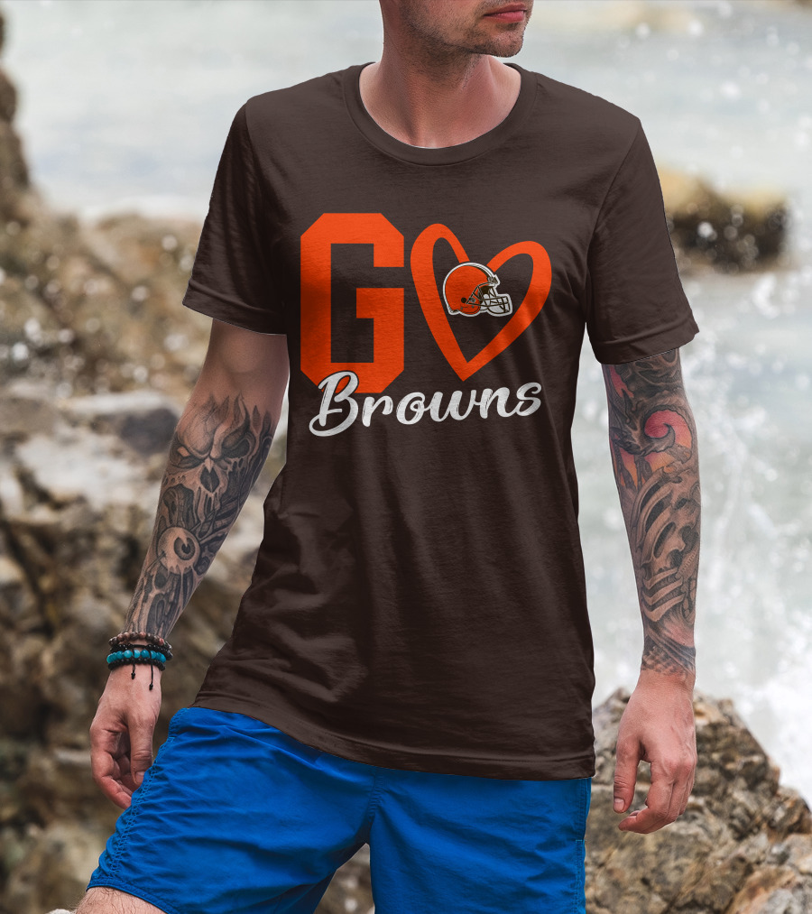 GO Heart Browns Football Helmet T-Shirt
