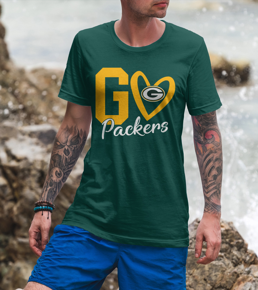 Go Packers Heart Logo Green Bay Enthusiasm T-Shirt