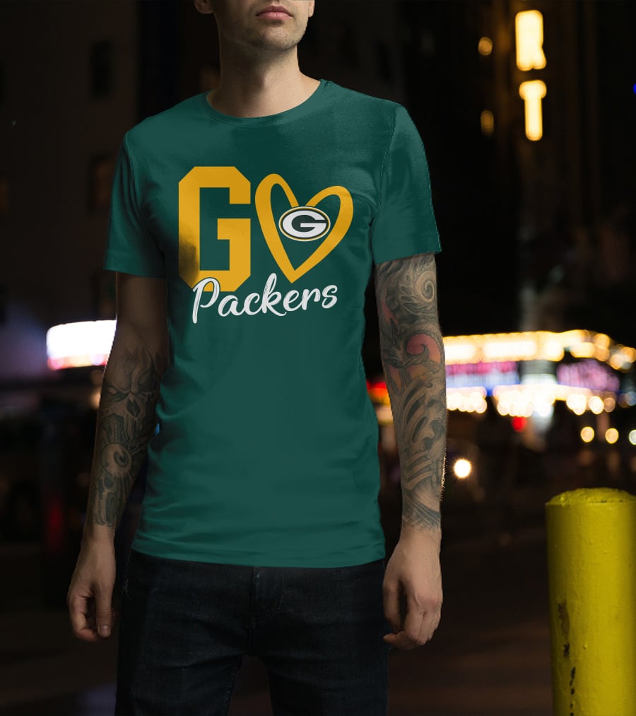 Go Packers Heart Logo Green Bay Enthusiasm T-Shirt