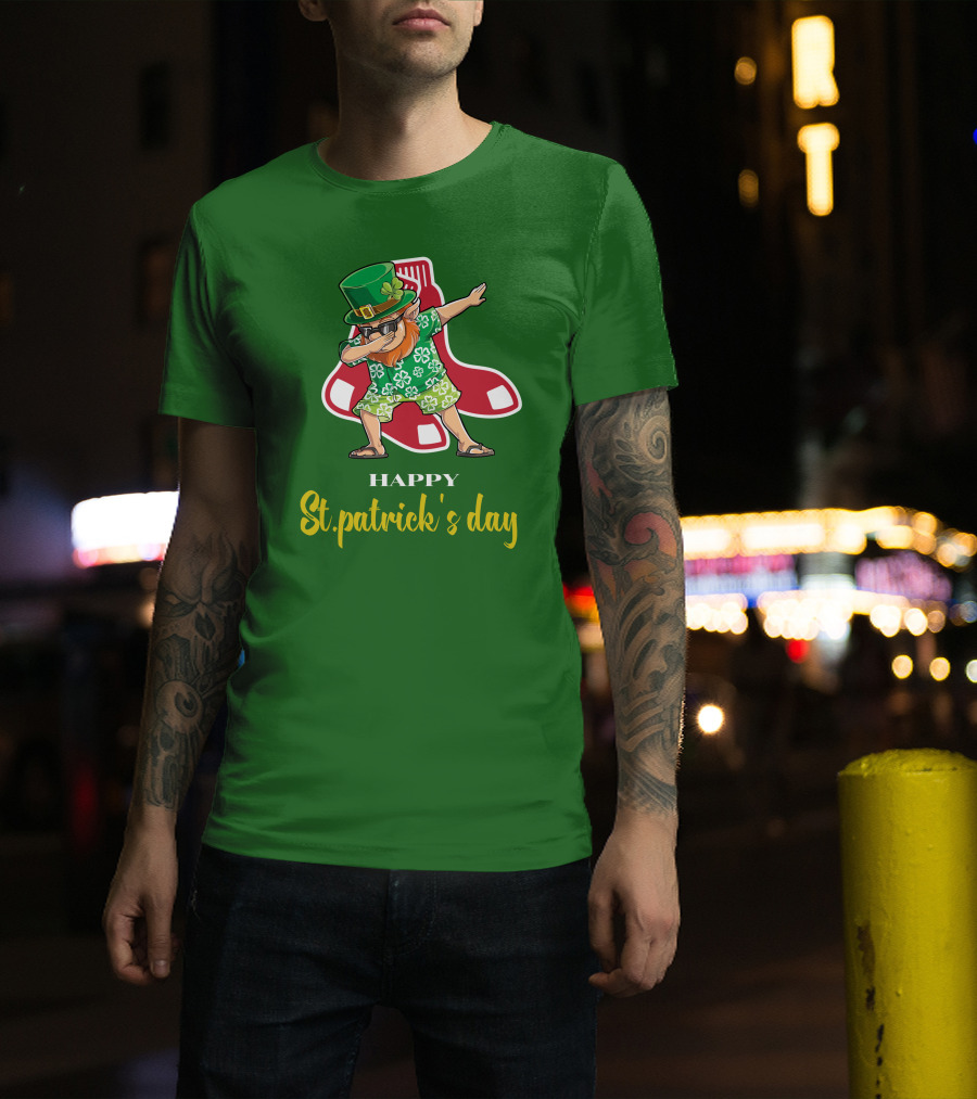 Happy St. Patrick's Day Boston Red Sox Dabbing Leprechaun T-Shirt