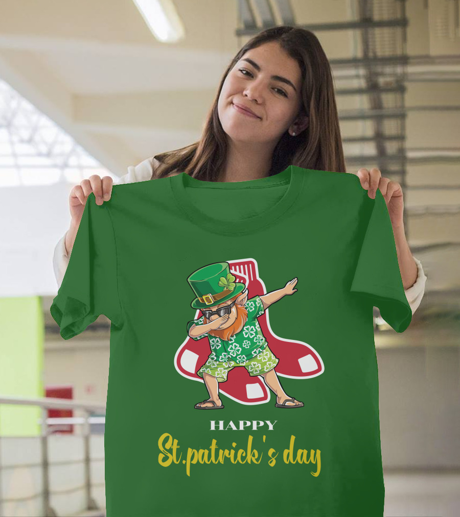 Happy St. Patrick's Day Boston Red Sox Dabbing Leprechaun T-Shirt