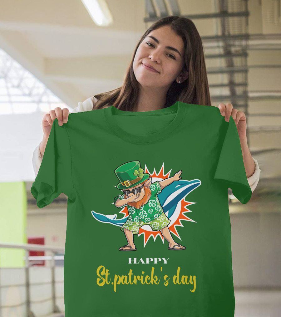 Happy St. Patrick's Day Miami Dolphins Dabbing Leprechaun T-Shirt