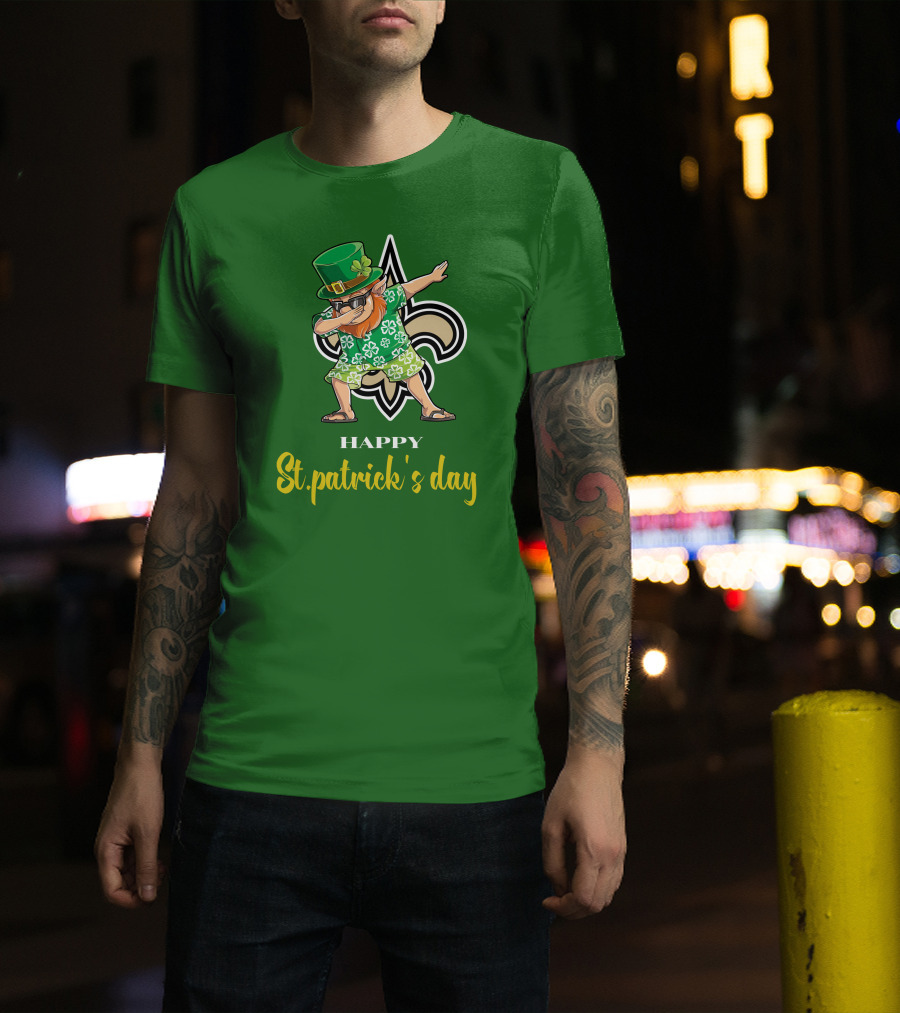Happy St. Patrick's Day New Orleans Saints Dabbing Leprechaun T-Shirt