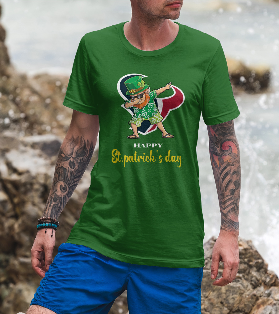 Houston Texans Happy St. Patrick's Day Dabbing Leprechaun T-Shirt
