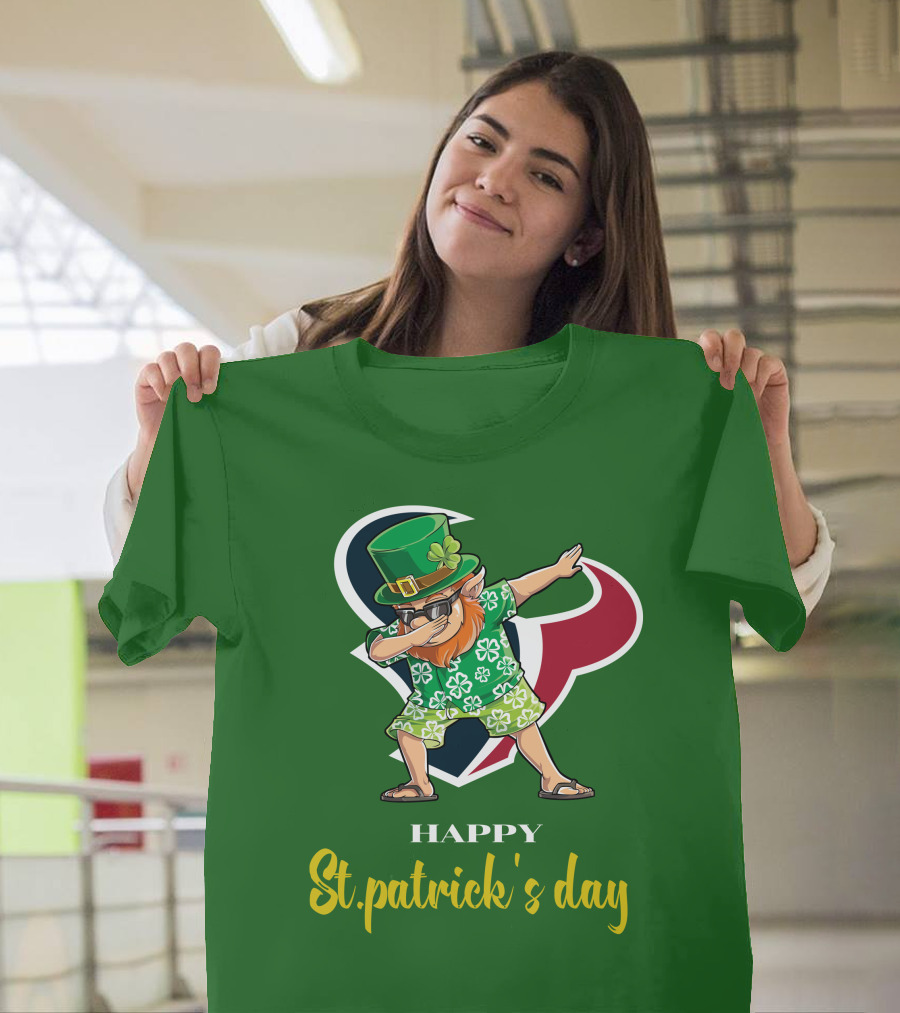 Houston Texans Happy St. Patrick's Day Dabbing Leprechaun T-Shirt