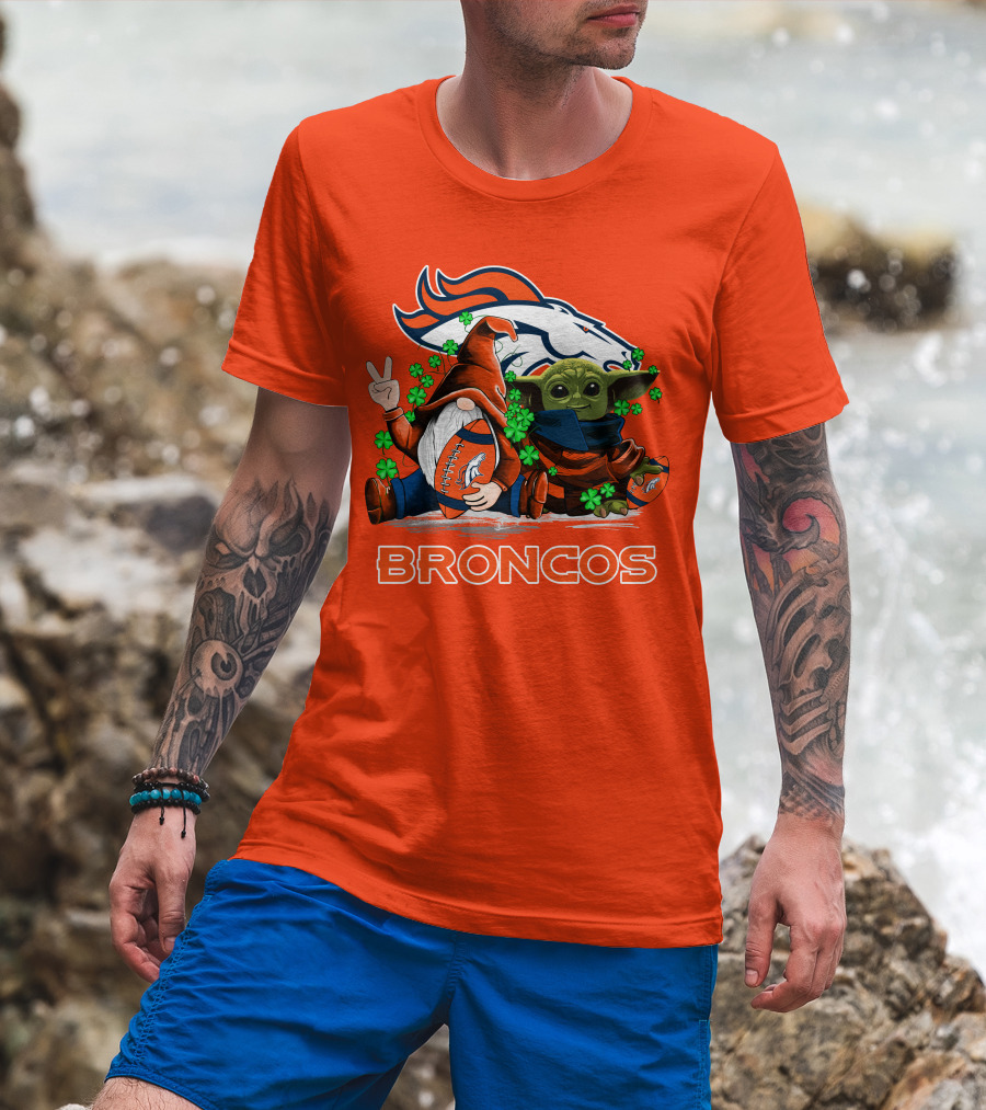 Broncos Leprechaun Gnome Baby Yoda Hugging Football Fan T-Shirt