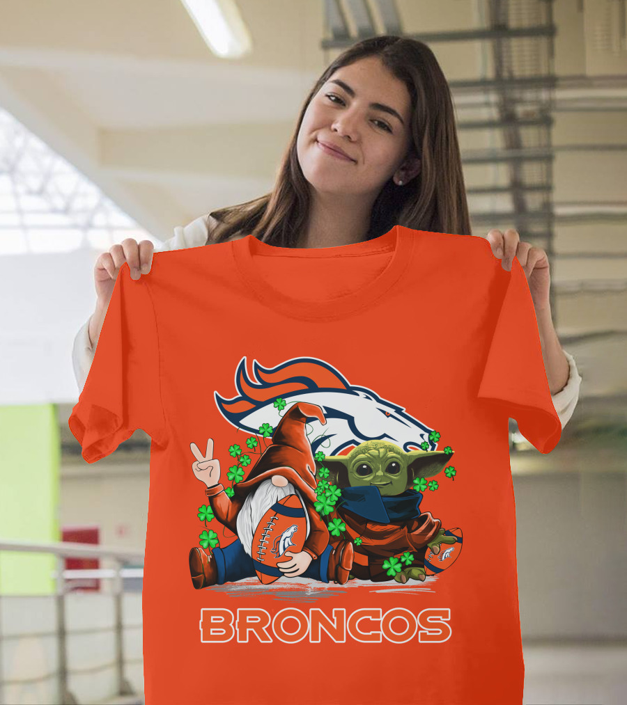Broncos Leprechaun Gnome Baby Yoda Hugging Football Fan T-Shirt