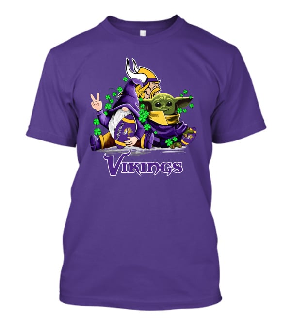 Leprechauns Gnomes Baby Yoda Hug Vikings Football Team T-Shirt