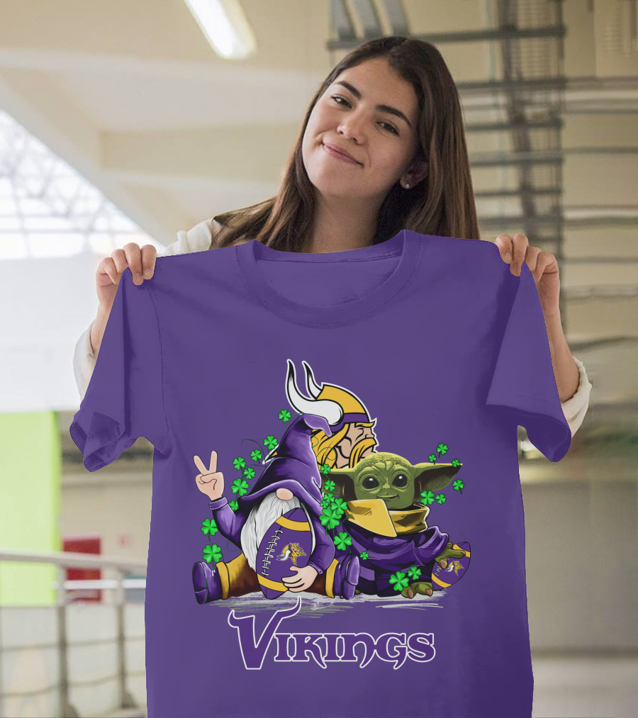 Leprechauns Gnomes Baby Yoda Hug Vikings Football Team T-Shirt