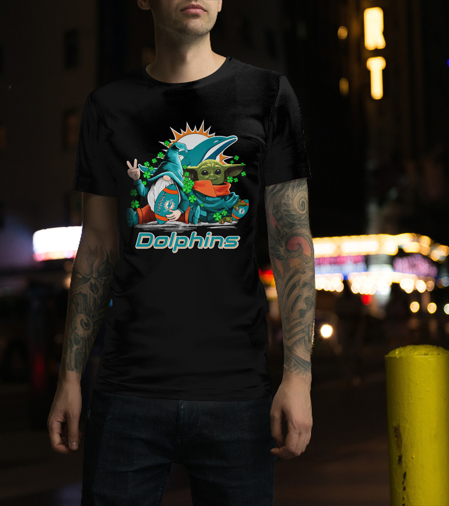 Miami Dolphins Leprechauns Gnomes Baby Yoda Hug T-Shirt