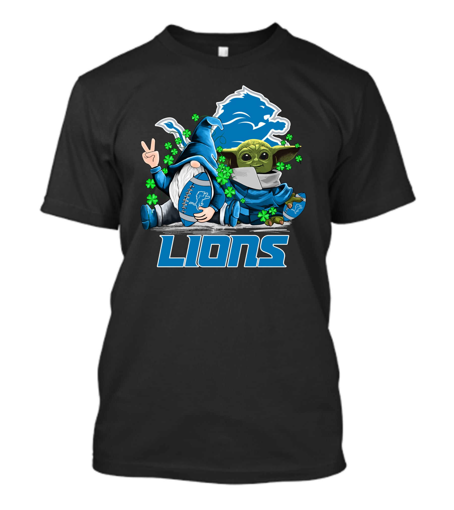 Leprechauns Gnomes Baby Yoda Lions Football Detroit Clover Hug T-Shirt