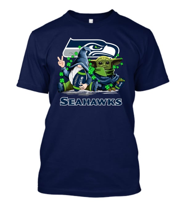 Leprechauns Gnomes Baby Yoda Seattle Seahawks Hug Football T-Shirt
