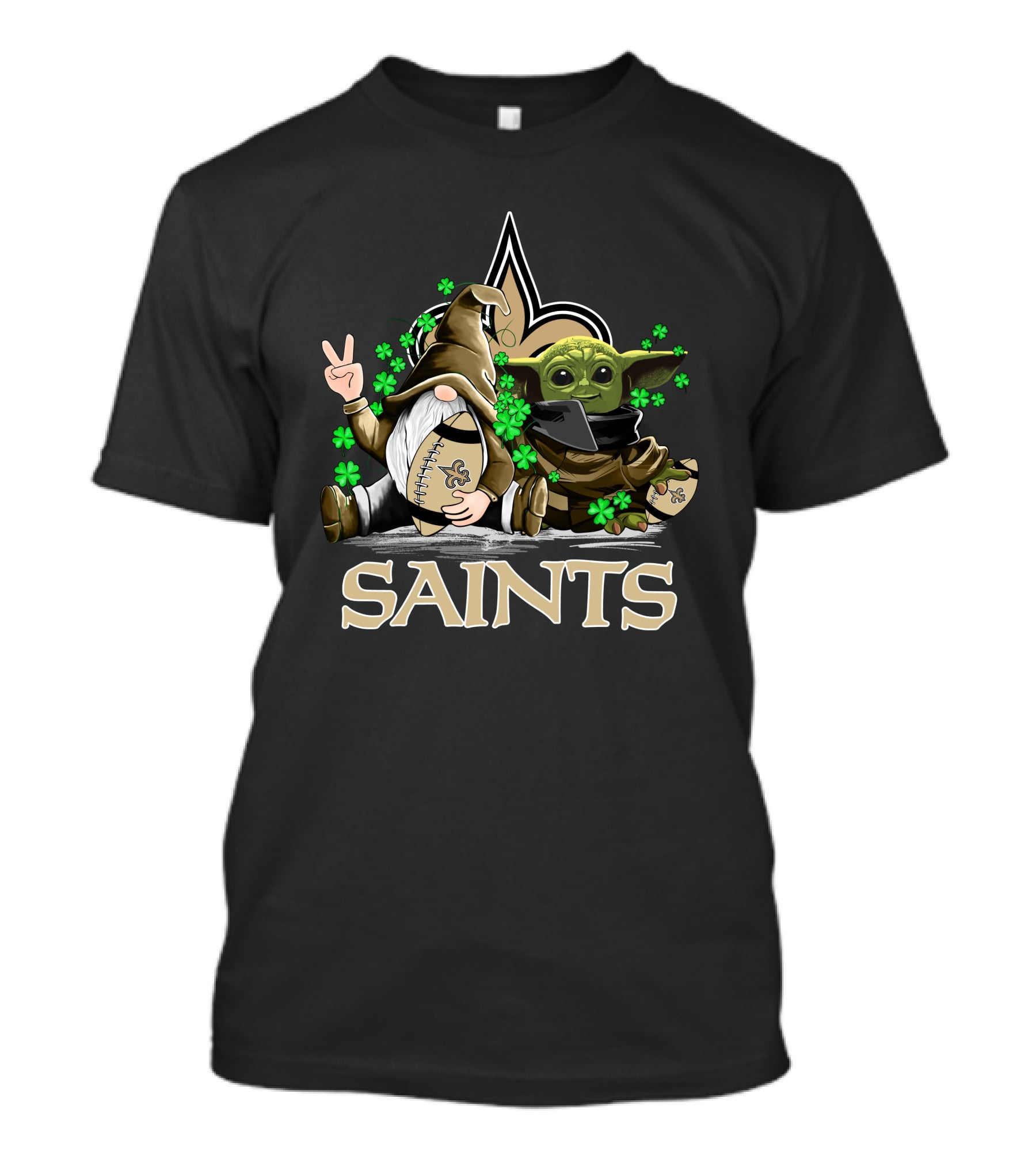 Leprechauns Gnomes Baby Yoda New Orleans Saints Football Shamrocks T-Shirt