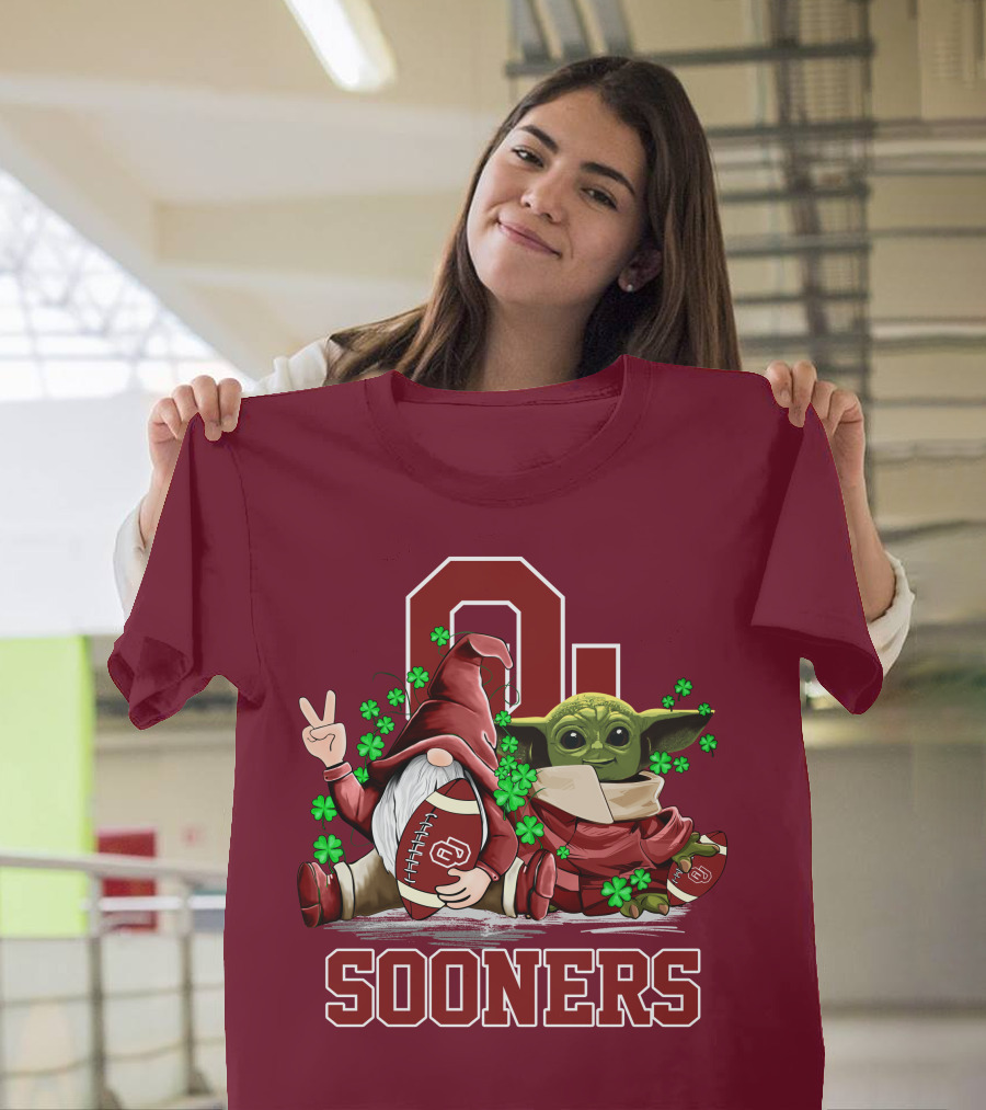 Oklahoma Sooners Leprechauns Gnomes Baby Yoda Football T-Shirt
