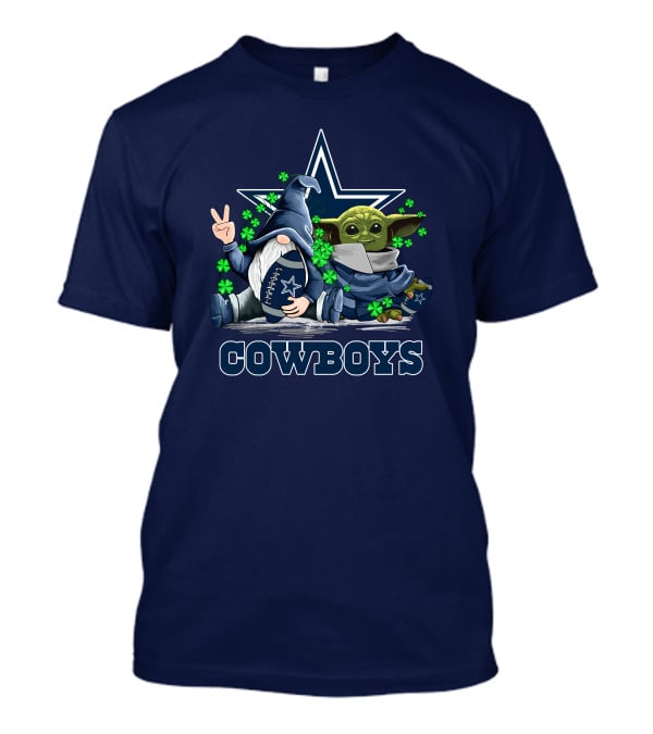Leprechauns Gnomes Baby Yoda Hug Cowboys Star Clover Football T-Shirt